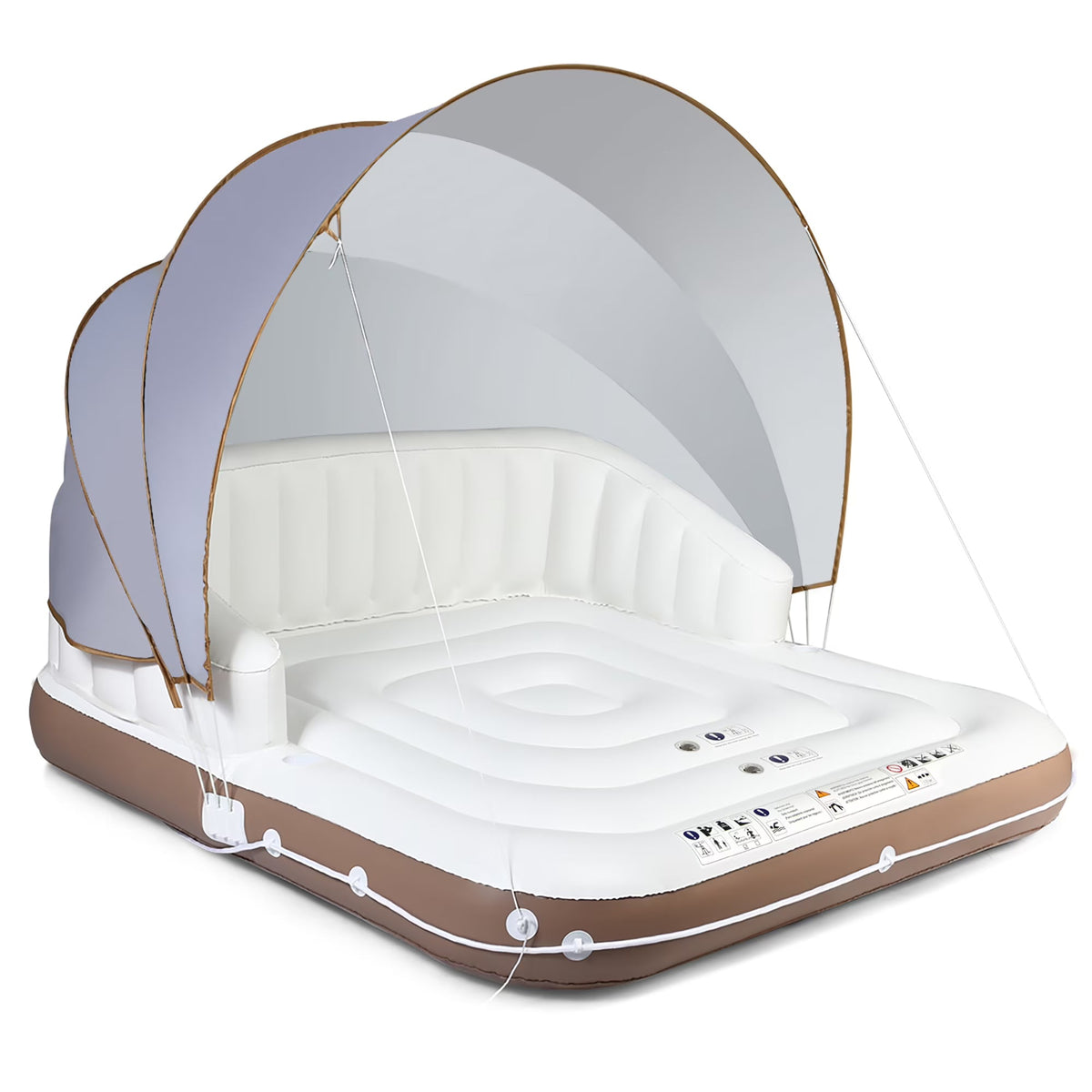 Costway Canopy Inflatable Pool Float Lounge, 71'' x 71'' x 63'' - White Brown Silver