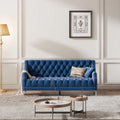 78 inch Dutch Plush Upholstered Chesterfield Sofa With Metal Legs, Button Tufted Back, Blue