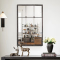 Rustic Brown Windowpane Wall Mirror With Metal Frame, 37.75 in H x 23.8 in W