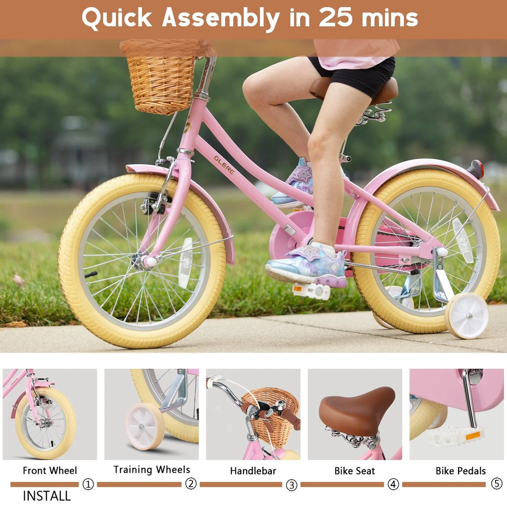 Glerc Girls' Kids' Bike, 12 inch, Pink, Ages 2-4 Years - Little Molly