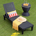 Outdoor Patio Chaise Lounge Chair Recliner - Adjustable 5 Positions, Wood Texture Design