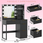 Ktaxon Vanity Makeup Table With Stool, 3-Color Lighted Mirror, 3 Shelves, Drawers, White - 35.43 x 15.55 x 29.53-53.27 in