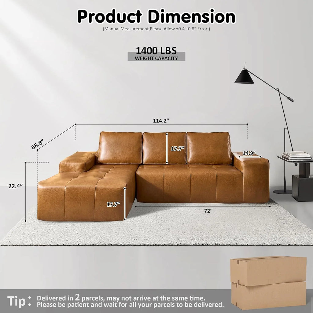 ovios 104in L-Shape Sectional Sofa With Chaise, Grey Plush Corduroy Fabric