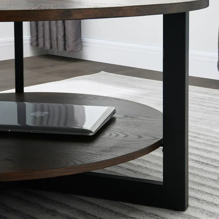 Round Coffee Table With Storage Shelf - 33.5 in