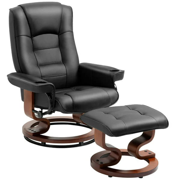 AVAWING Faux Leather Swivel Massage Recliner Chair With Ottoman - Black