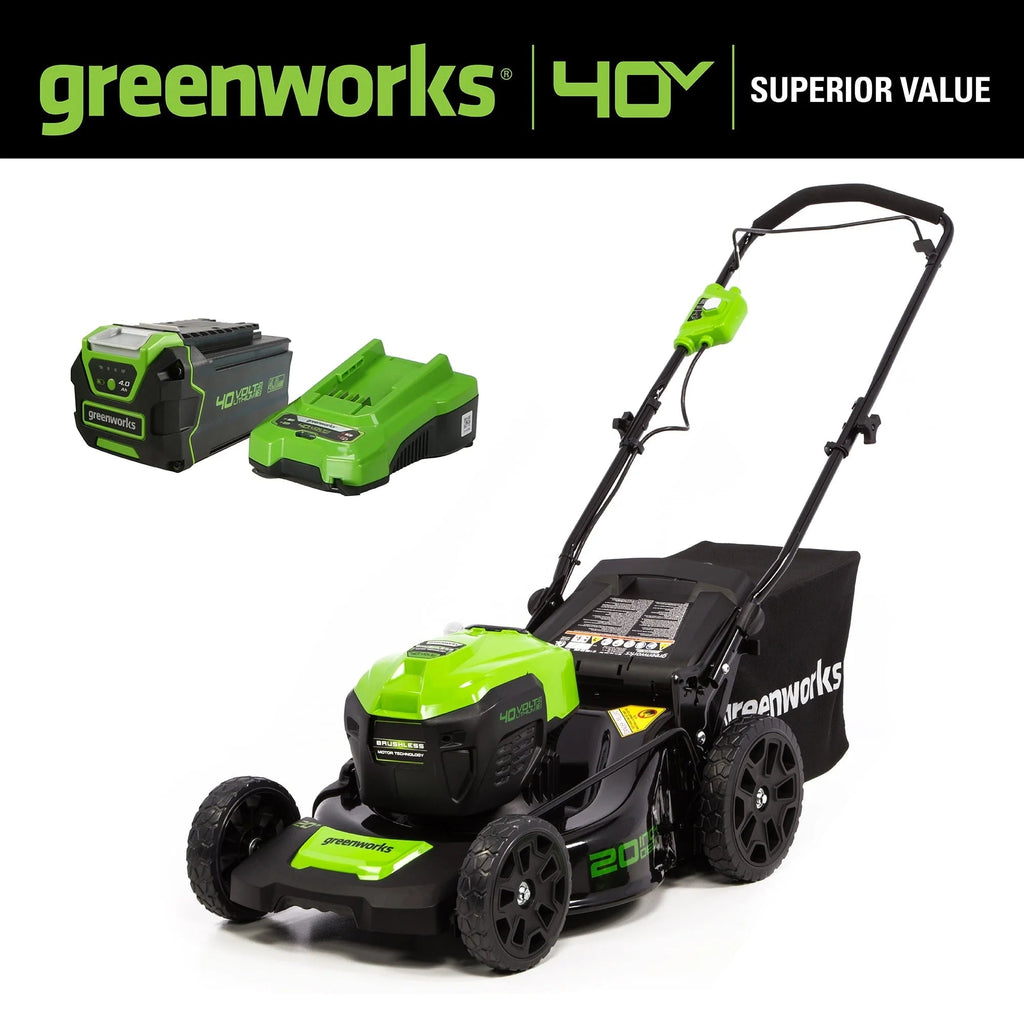 Greenworks 40V 20-Inch Brushless Walk-Behind Push Lawn Mower With 40 Ah Battery And Quick Charger - 2516302