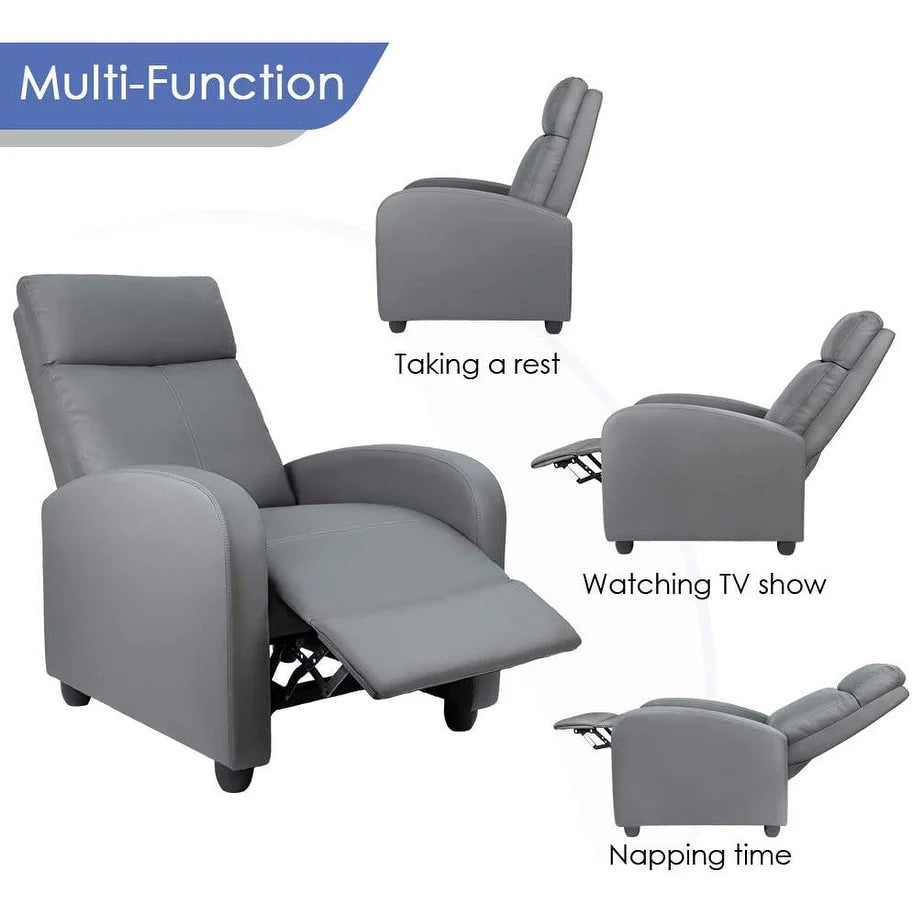 PU Leather Recliner Chair, 27.6 x 35.8 x 38.6 in, 3 Reclining Positions