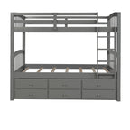 Twin-Over-Twin Bunk Bed With Trundle, Ladder, Safety Rail, 3 Drawers, Plywood, MDF and Pinewood - Gray