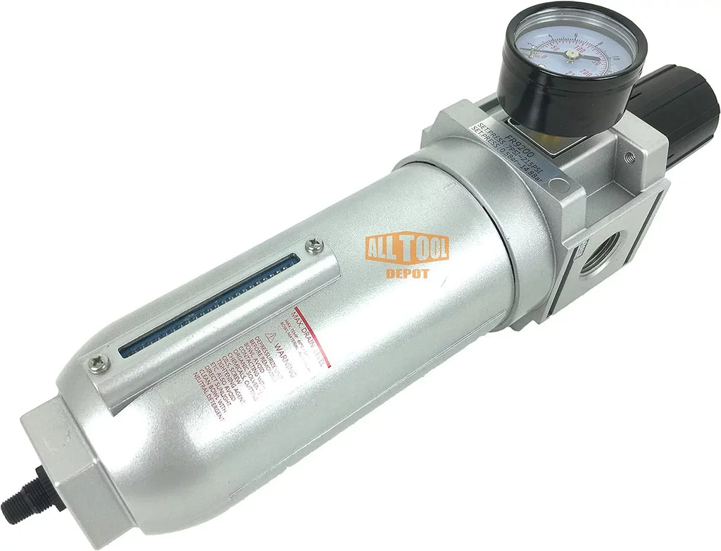 NPT Compressed Air In-Line Filter Regulator Combo, Metal Bowl, 5 Micron, 7 To 175 PSI - Auto Drain