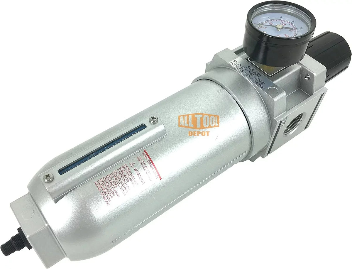 NPT Compressed Air In-Line Filter Regulator Combo, Metal Bowl, 5 Micron, 7 To 175 PSI - Auto Drain
