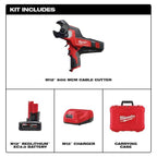 Milwaukee M12 12V Lithium-Ion Cordless 600 MCM Cable Cutter Kit With One 3.0Ah Battery, Charger And Hard Case