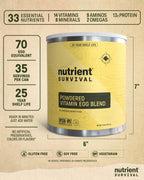 Nutrient Survival Vitamin Powdered Egg Blend, 70 Egg Equivalent, 33 Nutrients, Gluten Free, Up To 25 Year Shelf Life
