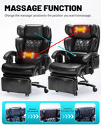 Big And Tall Executive Office Chair, 800 Lbs, 8-Node Massage, Heat, PU Leather, Adjustable Footrest