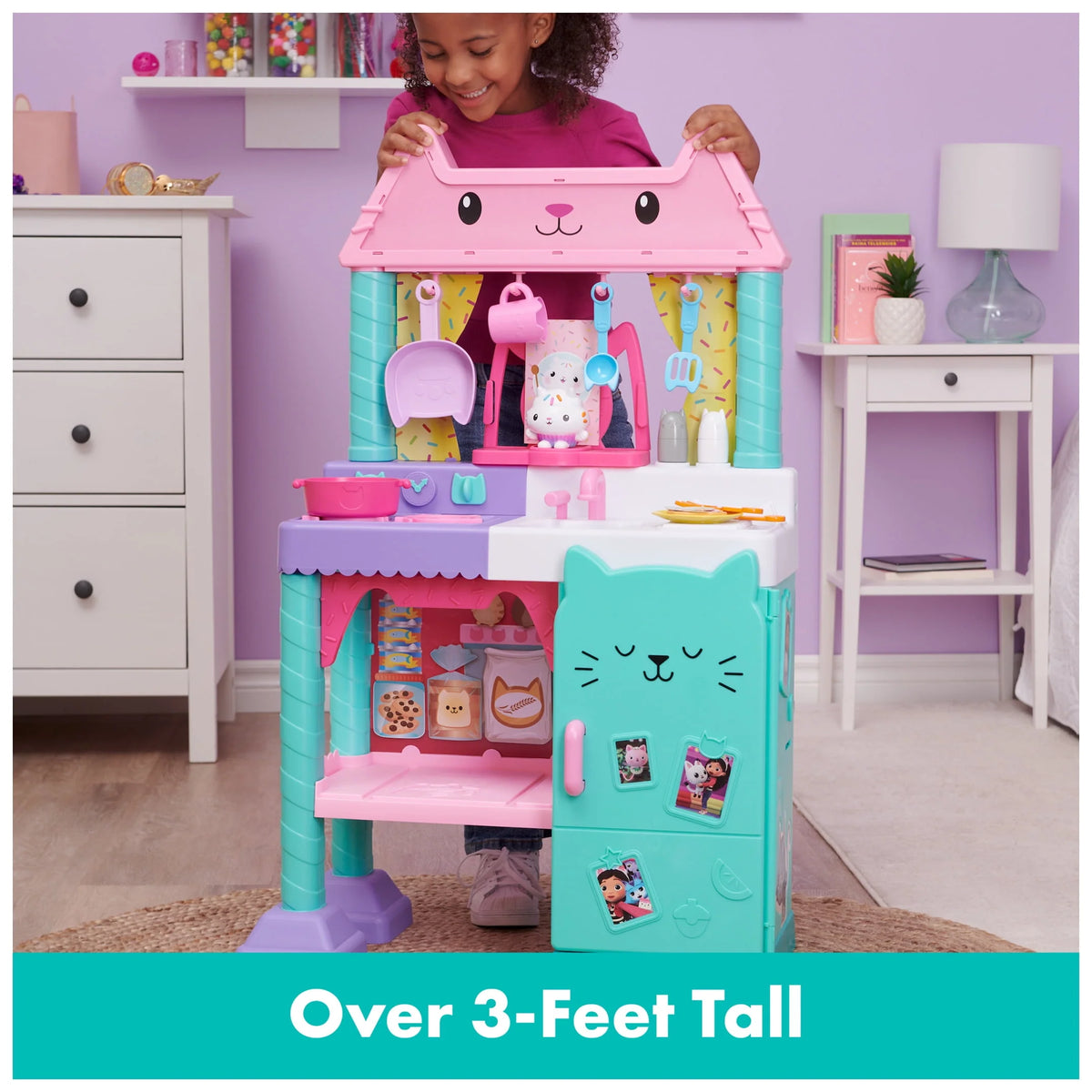 Gabby's Dollhouse Cakey Cat Kitchen Set For Kids, 3ft Tall With Sounds & Accessories
