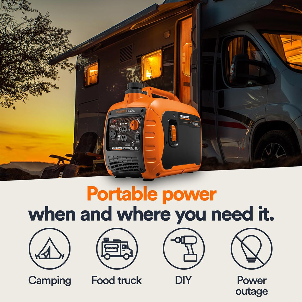 Generac Gas Powered Portable Inverter Generator, 3 300-Watt, USB Ports - 7153 GP3300i