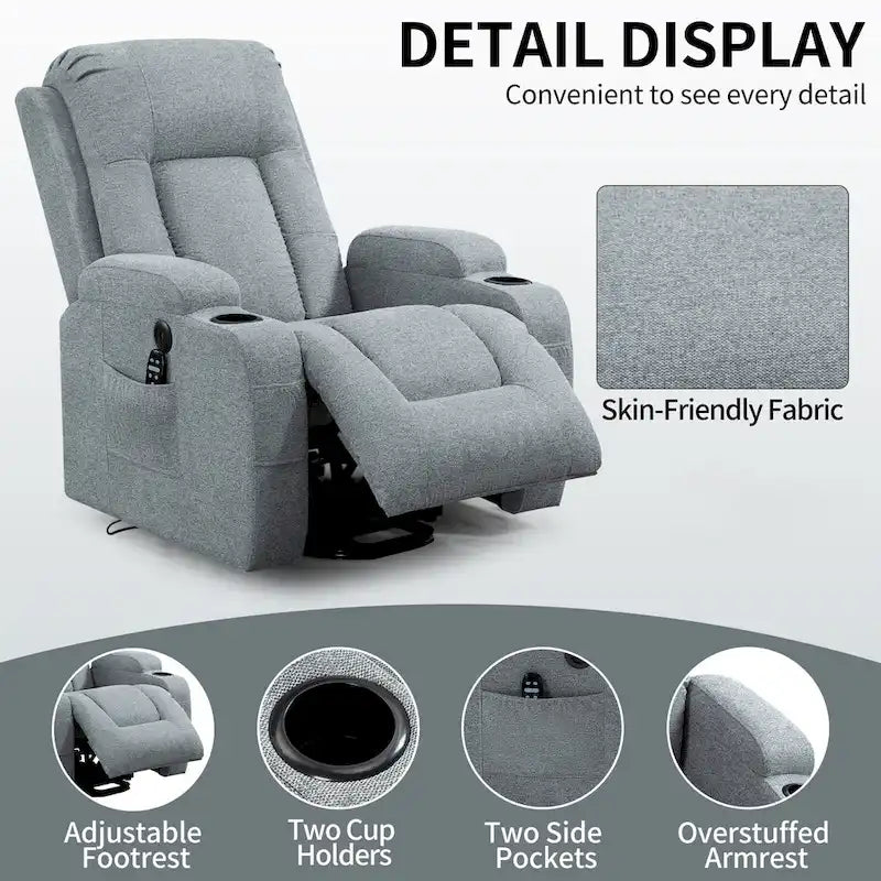 Lazy Boy Power Lift Recliner Chair With Massage, Lumbar Heating, USB Port And Cup Holders - Single Motor