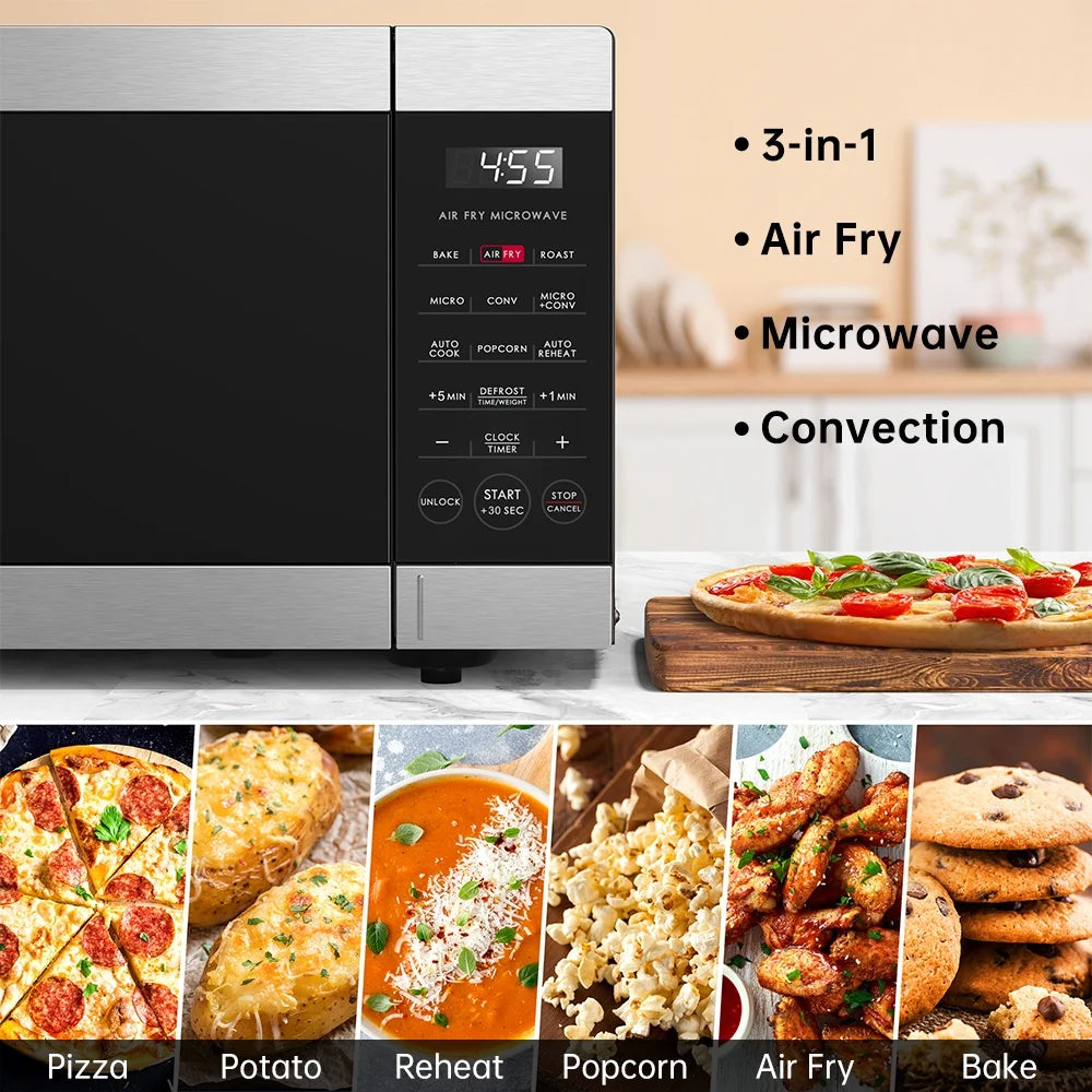 Galanz 0.9 Cu ft Air Fry Countertop Microwave, 900 Watts, Stainless Steel - GSWWD09S1A09B