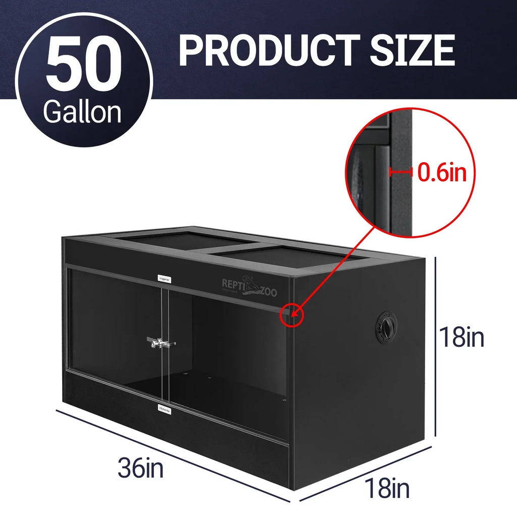 REPTIZOO 40 Gallon PVC Reptile Enclosure, 36x18x18, With Glass Sliding Door