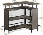 FJU L-Shaped Home Bar Unit With Stemware Racks, 2-Tier Shelves And Footrest - Gray