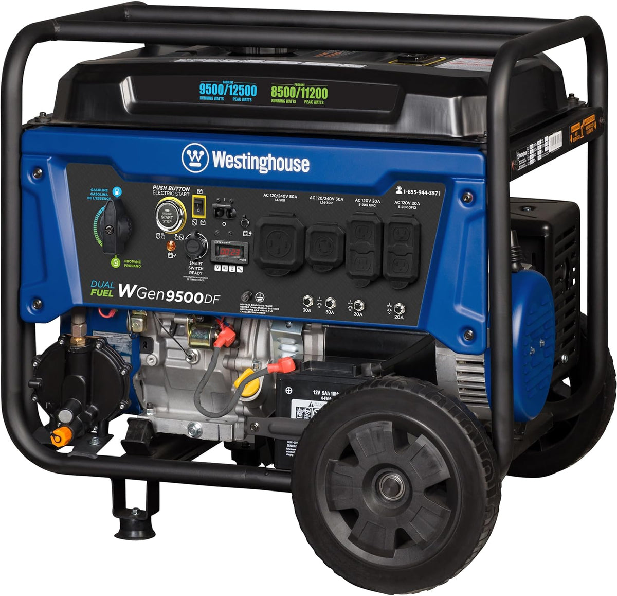 Westinghouse Dual Fuel Portable Generator, 12500 Watt, Gas And Propane, Remote Electric Start, Transfer Switch Ready