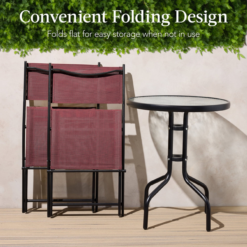 Best Choice Products 3-Piece Patio Bistro Dining Set With Glass Tabletop And Folding Chairs - Gray