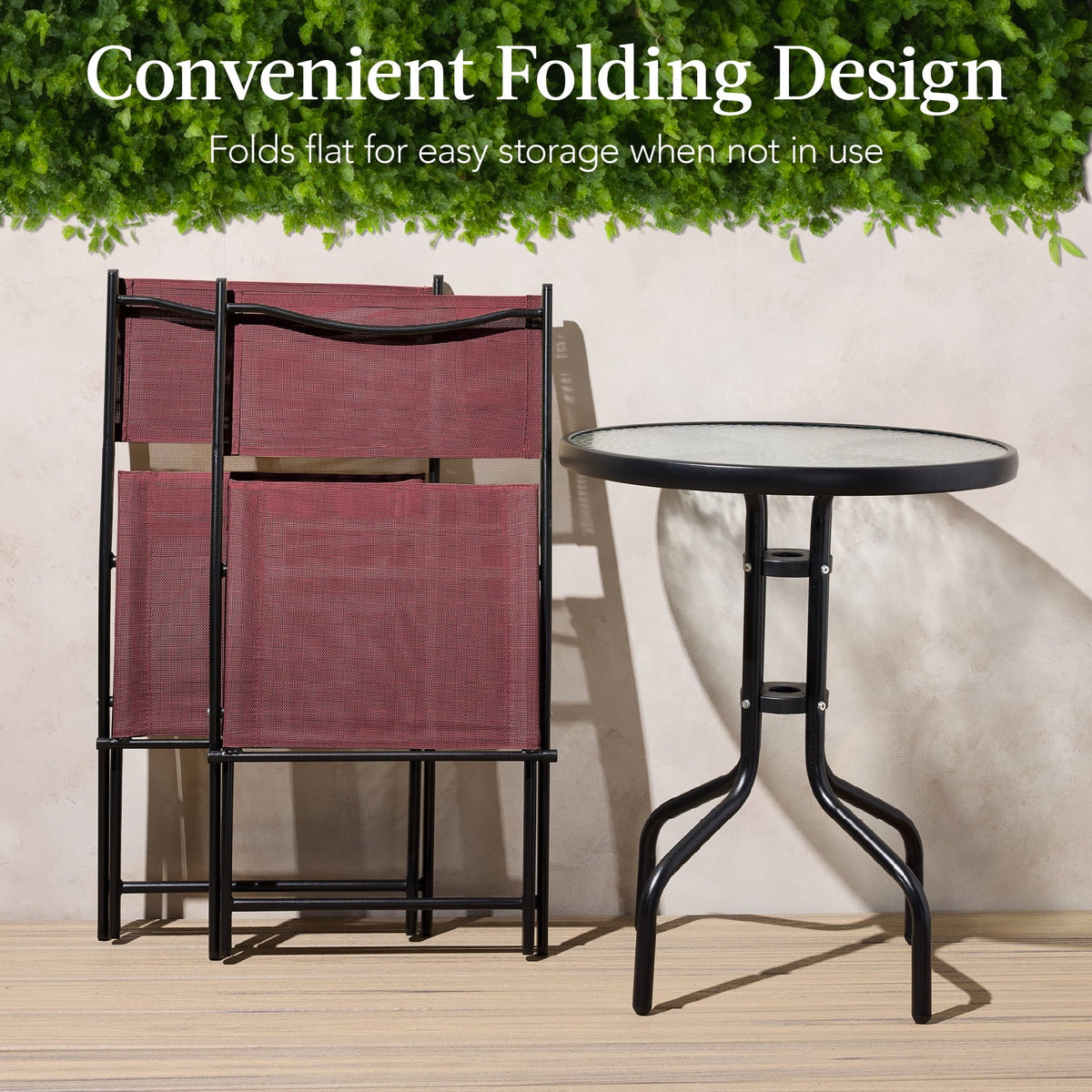 Best Choice Products 3-Piece Patio Bistro Dining Set With Glass Tabletop And Folding Chairs - Gray
