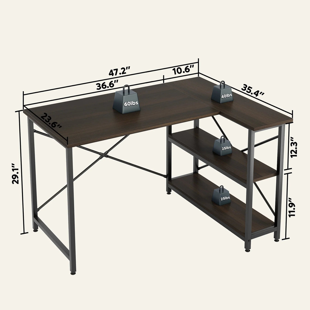 Small L-Shaped Computer Desk With Reversible Storage Shelves - 55-Inch / 47-Inch