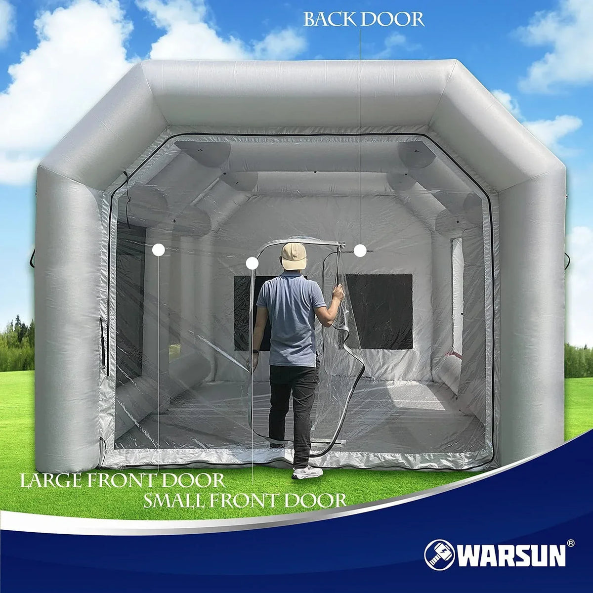 WARSUN Inflatable Paint Booth With Air Filter System, 28X15X10Ft, 950W+750W Blowers