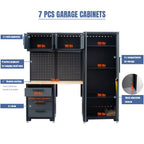 HPDMC 7-Piece Metal Garage Cabinet System With 4-Drawer Roller Cabinet, 47.2 in Workbench And Pegboards