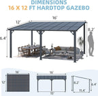 AECOJOY 16 ft x 12 ft Wall-Mounted Hard Top Pergola