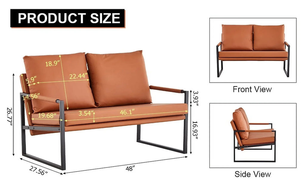 Modern Two-Seater Sofa Chair With 2 Pillows, PU Leather, Brown - SF-D008