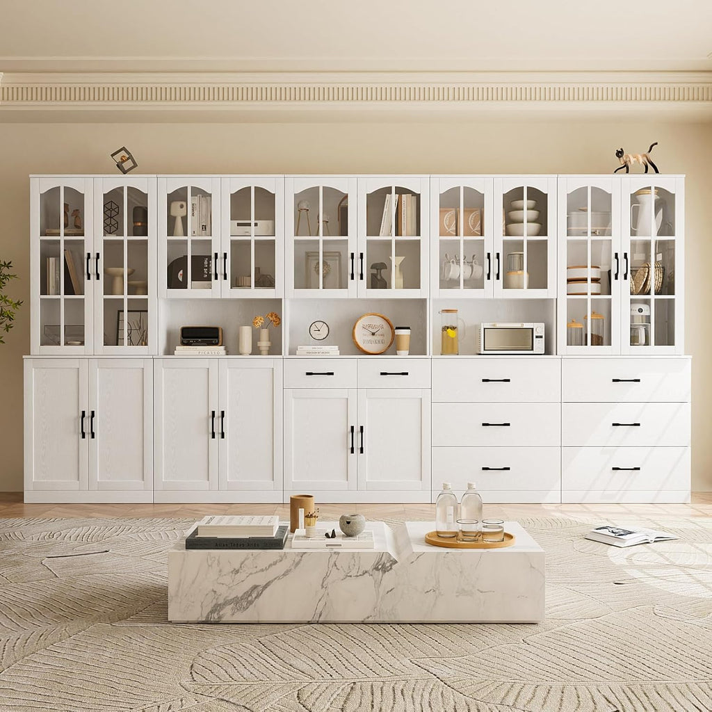 TUSY 71in Tall 6-Tier Bookcase With Glass Door, Drawer, And 23.6in Width - AEA