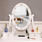 Ktaxon Vanity Table Set With 10 LED Lights, 5 Drawers, Cushioned Stool, White