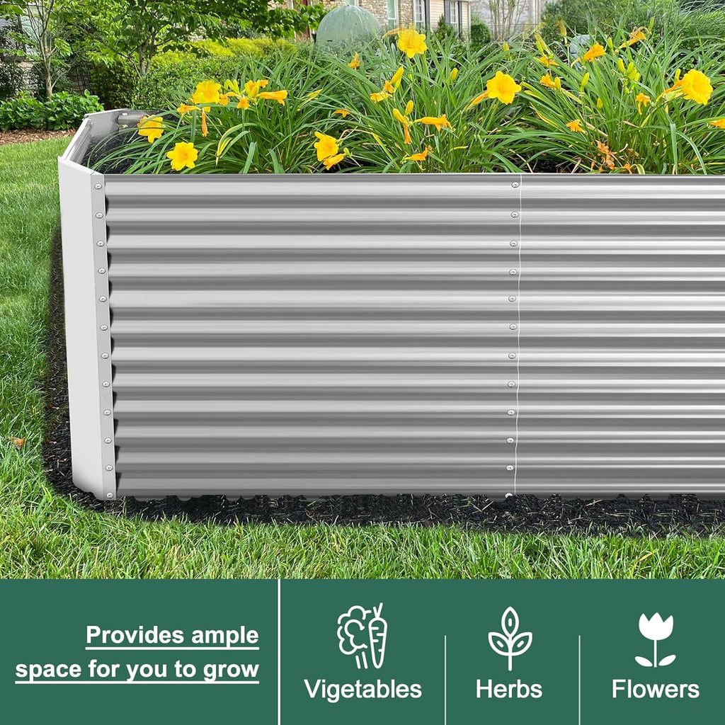 Land Guard Galvanized Raised Garden Bed 8x4x3ft, Classic Silver