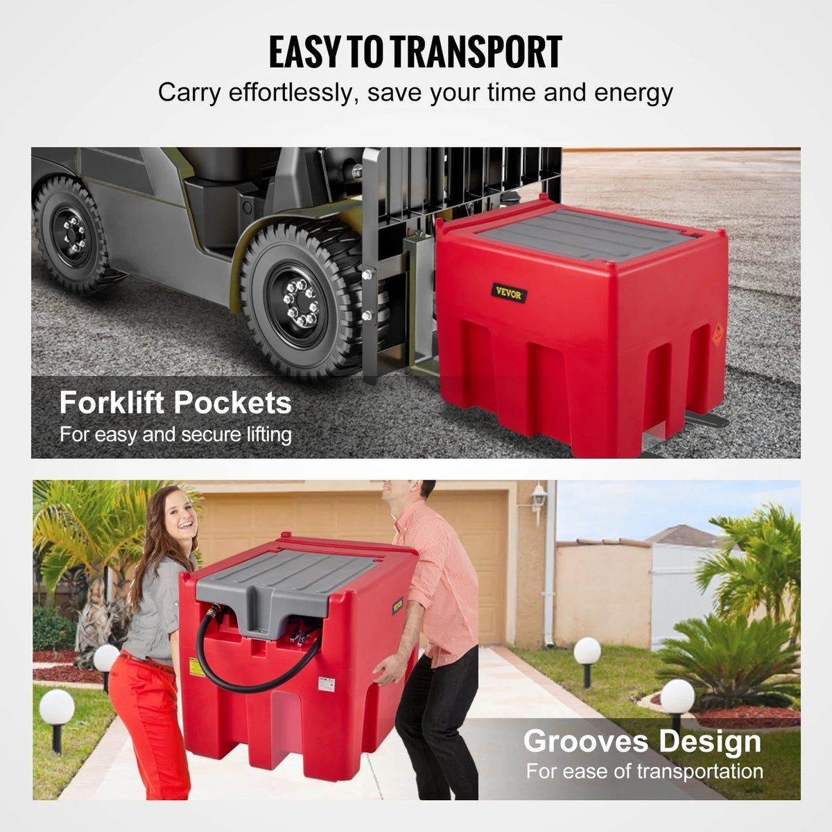 VEVOR Portable Diesel Fuel Tank, 116 Gallon, 10 GPM, 12V, 13.1 ft Hose, Red - YDIES4OOL-E