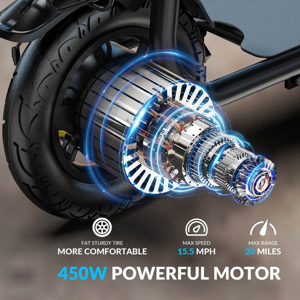5TH WHEEL Electric Scooter With Seat And Carry Basket, 450W, 36V, 20-Mile Range, 15.5 Mph, 12 Inch - W18S