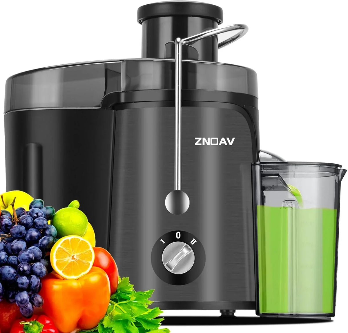 ZNOAV Centrifugal Juicer Machine, 600W, 3.5 in Wide Chute, 3 Speeds, Gray