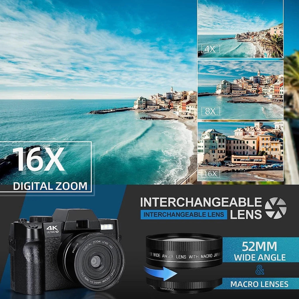 NBD Digital Camera 4K Ultra HD 48MP With Wide Angle Lens, 16x Digital Zoom And 3 Inch Screen