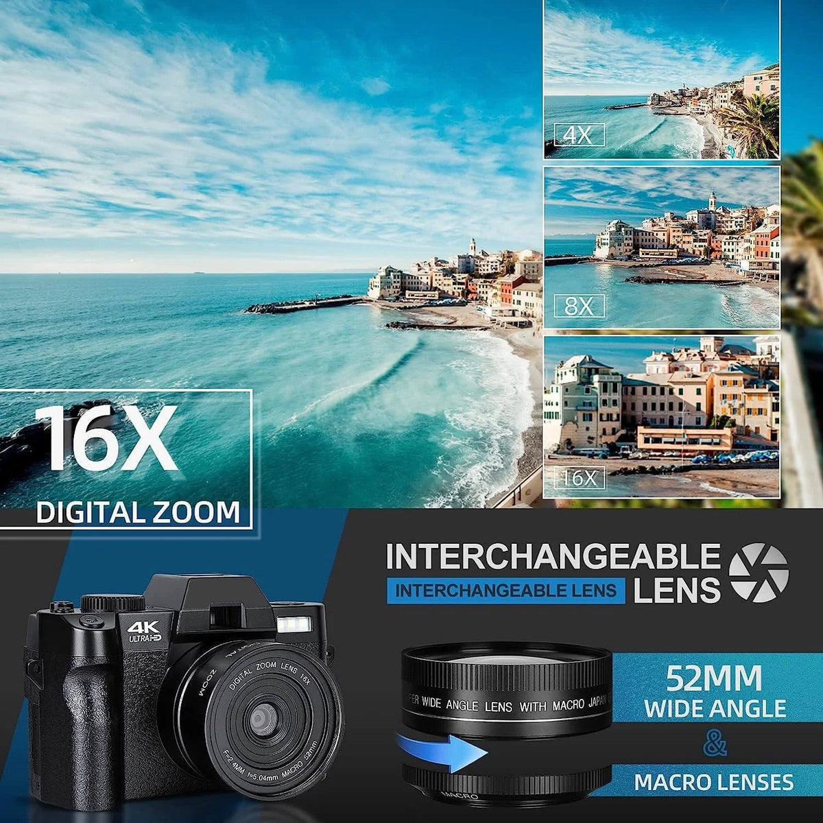 NBD Digital Camera 4K Ultra HD 48MP With Wide Angle Lens, 16x Digital Zoom And 3 Inch Screen