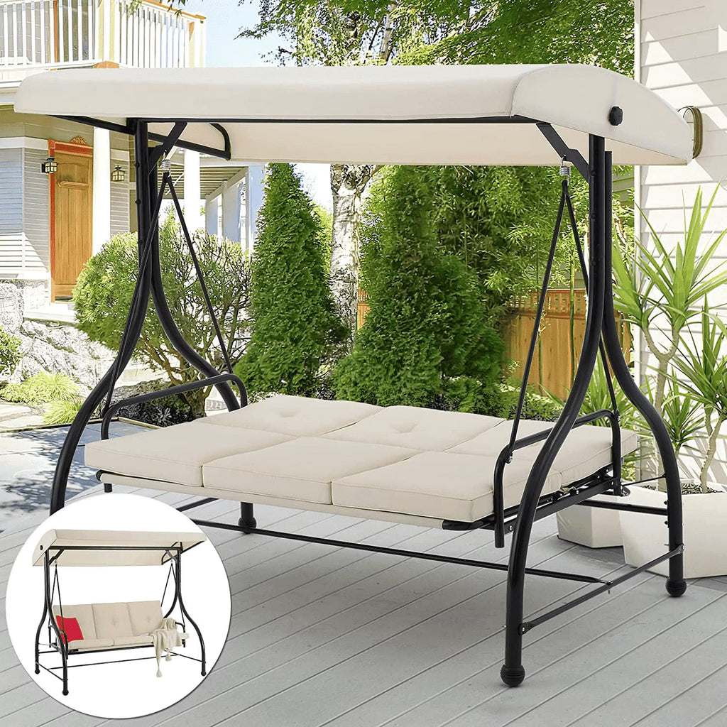 AECOJOY 3-Person Steel Canopy Porch Swing Glider Hammock