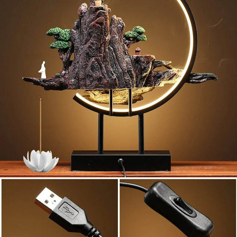 Ceramic Lotus Backflow Incense Burner With LED Lamp - Modern Rockery
