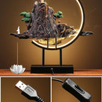 Ceramic Lotus Backflow Incense Burner With LED Lamp - Modern Rockery