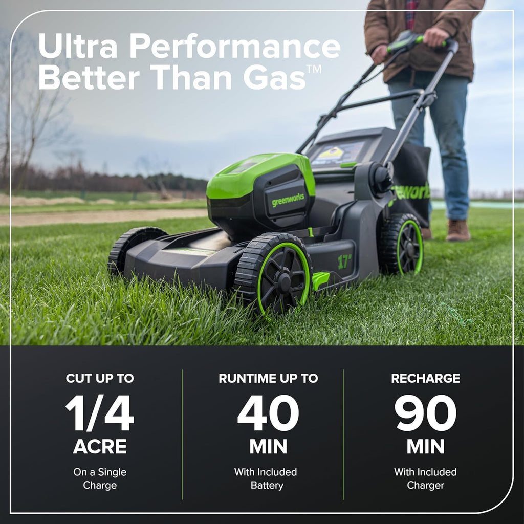 Greenworks Cordless Push Lawn Mower 60V 17in 4.0Ah Battery 3A Charger - 60v-17-push-4-0ah