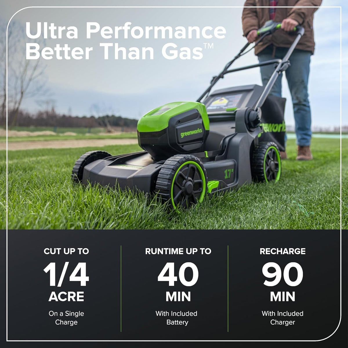 Greenworks Cordless Push Lawn Mower 60V 17in 4.0Ah Battery 3A Charger - 60v-17-push-4-0ah