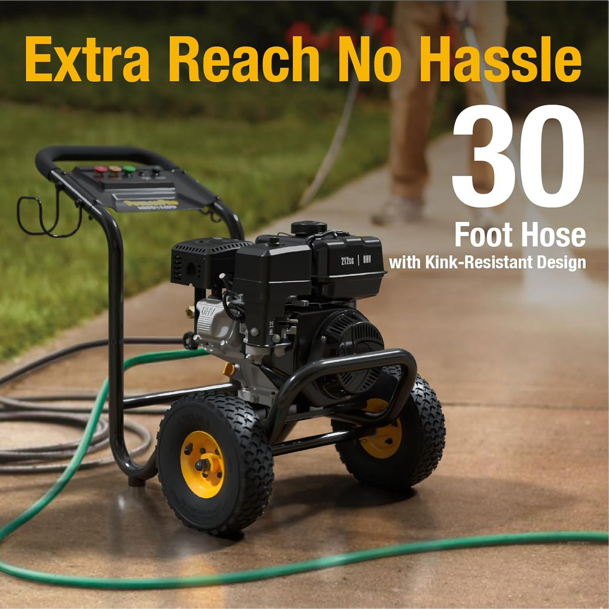 Poulan Pro Gas Pressure Washer 3400 PSI 2.6 GPM 212cc 4-Cycle With 30ft Hose, 21 Inch Lance, 5 Nozzles