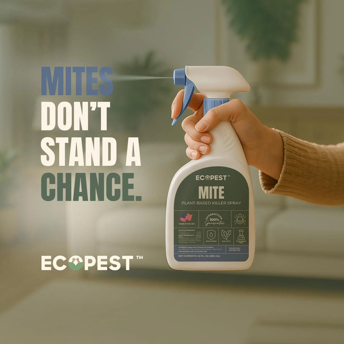 EcoPest Mite Spray Natural Killer For Dust, Bird, Spider, Scabies And Other Mites - 1 Gallon