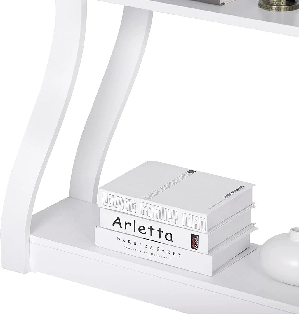 3-Tier Console Table With Storage Shelves - White