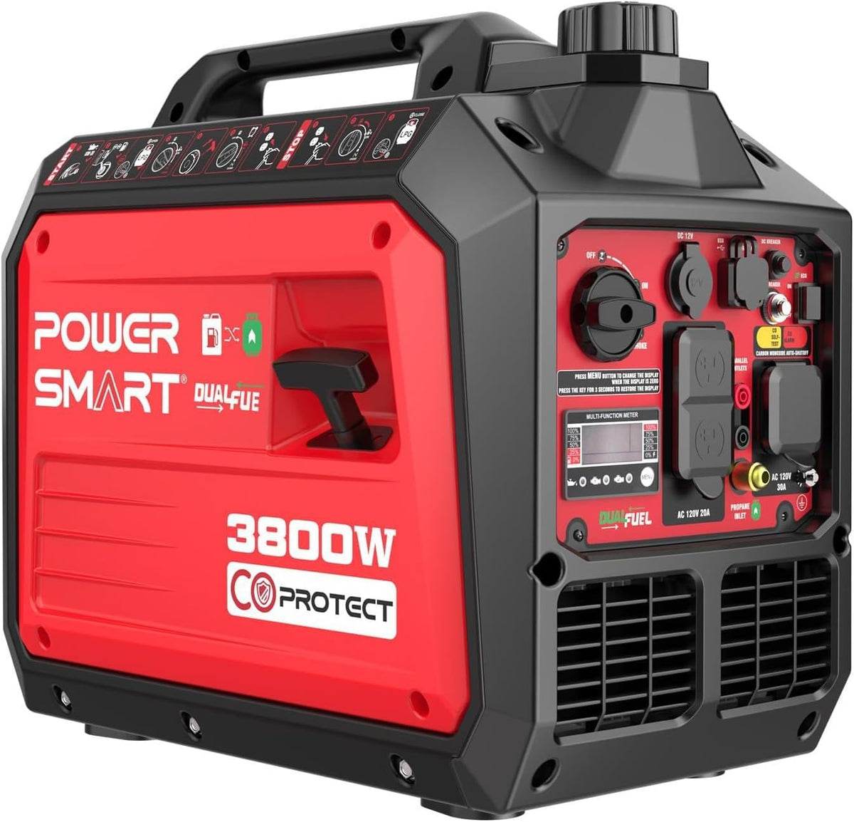 PowerSmart Dual Fuel Inverter Generator, 3800 Watt, 149cc 4-Stroke OHV Engine, RV Ready Outlet