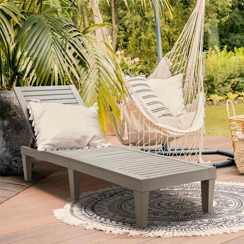 Outdoor Patio Chaise Lounge Chair Recliner - Adjustable 5 Positions, Wood Texture Design