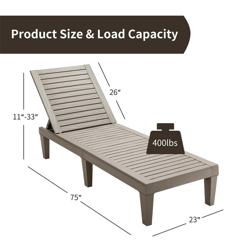 Outdoor Patio Chaise Lounge Chair Recliner - Adjustable 5 Positions, Wood Texture Design